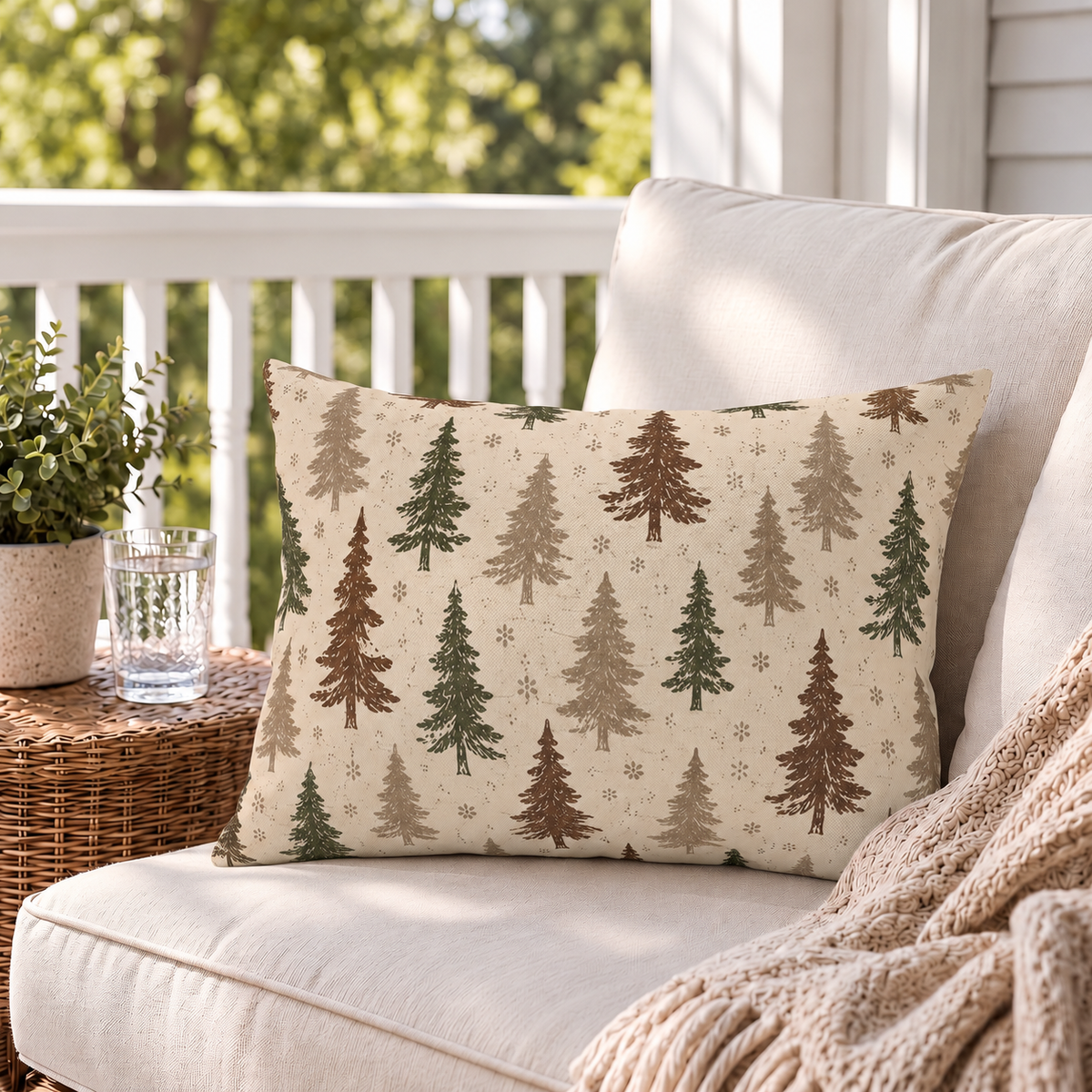 Winter Pine Brown Outdoor Lumbar Pillow