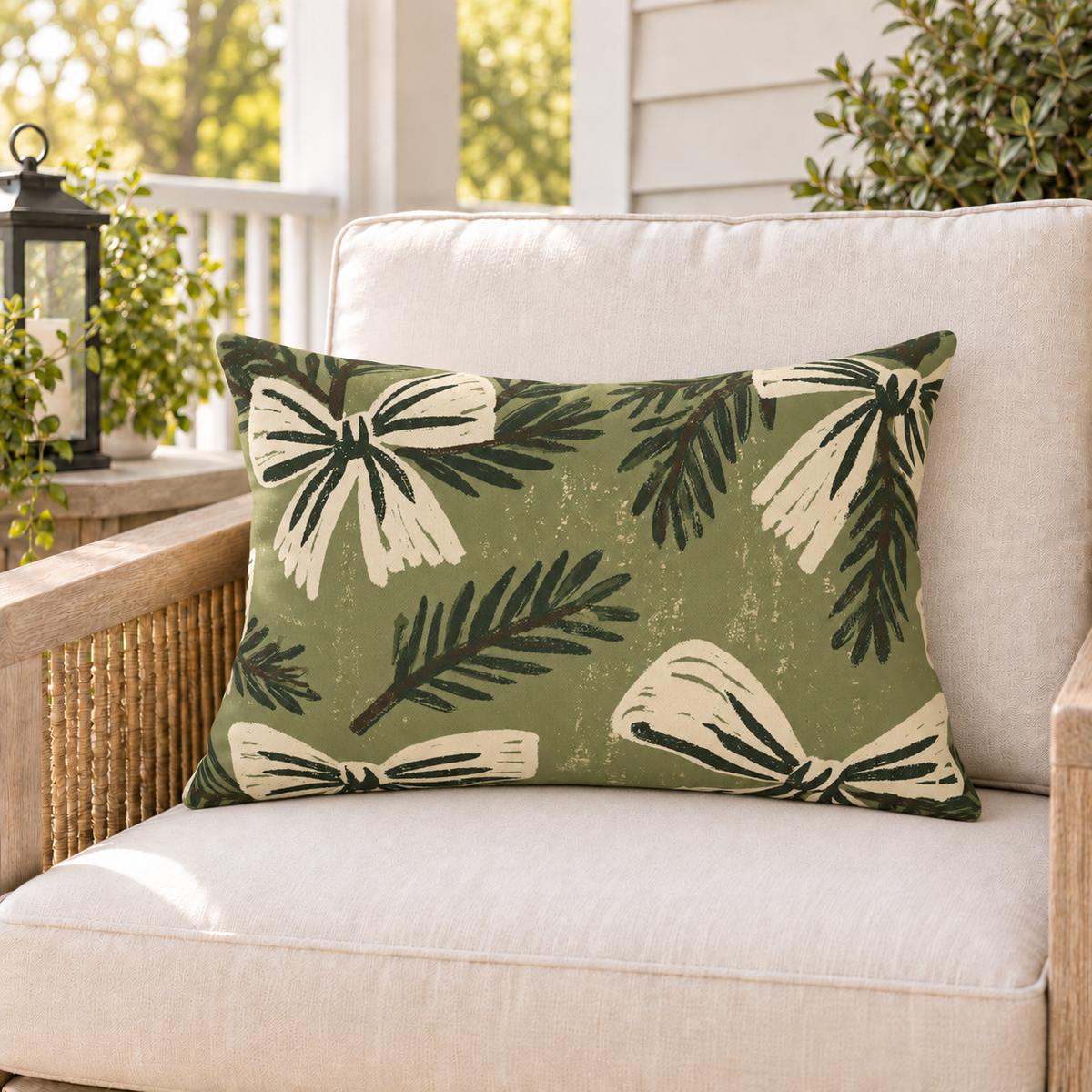 Spruce Bow Sage Outdoor Lumbar Pillow