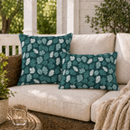 Woodland Leaf Teal Outdoor Lumbar Pillow