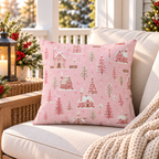 Winter Village Pink Outdoor Pillow