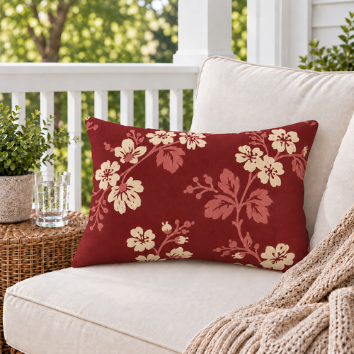 Blossom Branch Red Outdoor Lumbar Pillow