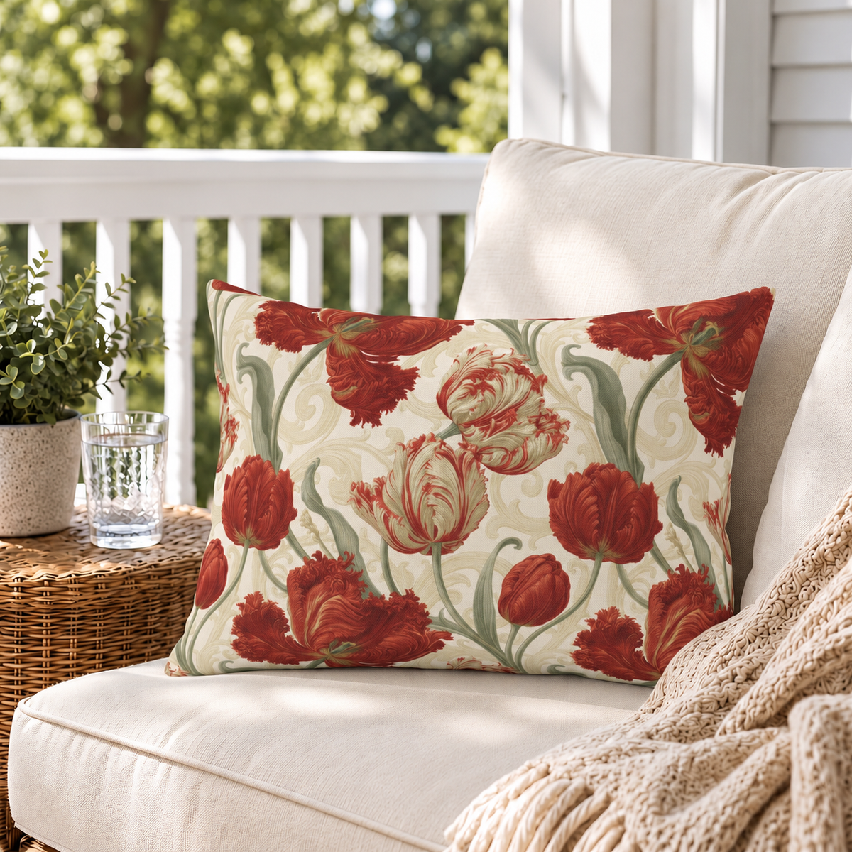 Parrot Tulip Red Outdoor Lumbar Pillow