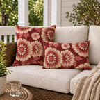Chrysanthemum Red Outdoor Lumbar Pillow