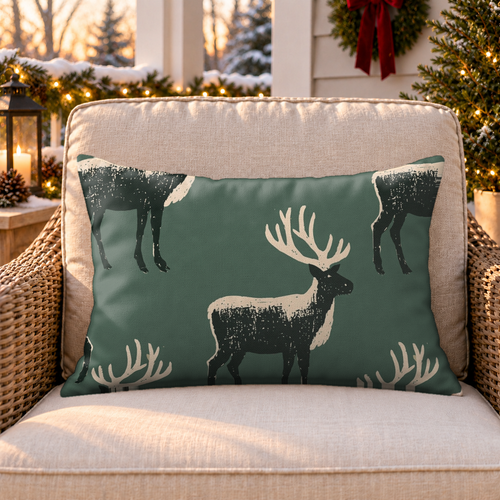 Block Print Stag Forest Outdoor Lumbar Pillow