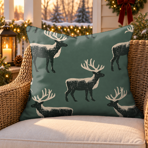 Block Print Stag Forest Outdoor Pillow