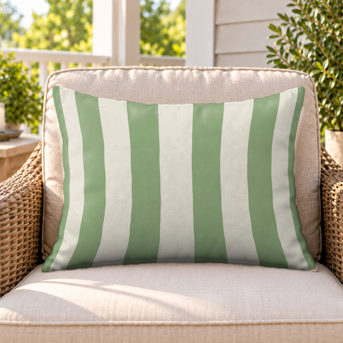 Cabana Stripe Sage Outdoor Lumbar Pillow
