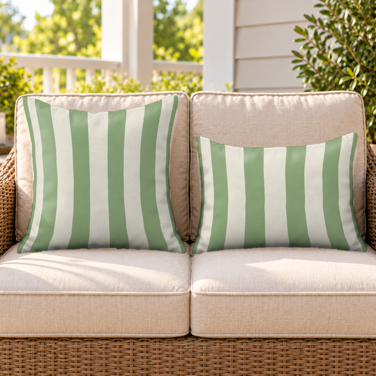 Cabana Stripe Sage Outdoor Lumbar Pillow