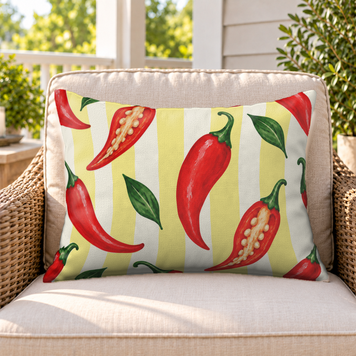 Chili Pepper Red Outdoor Lumbar Pillow