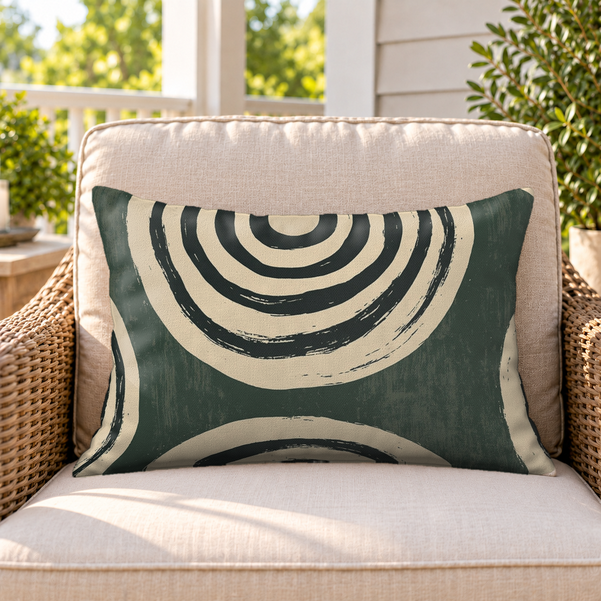 Concentric Ring Forest Outdoor Lumbar Pillow