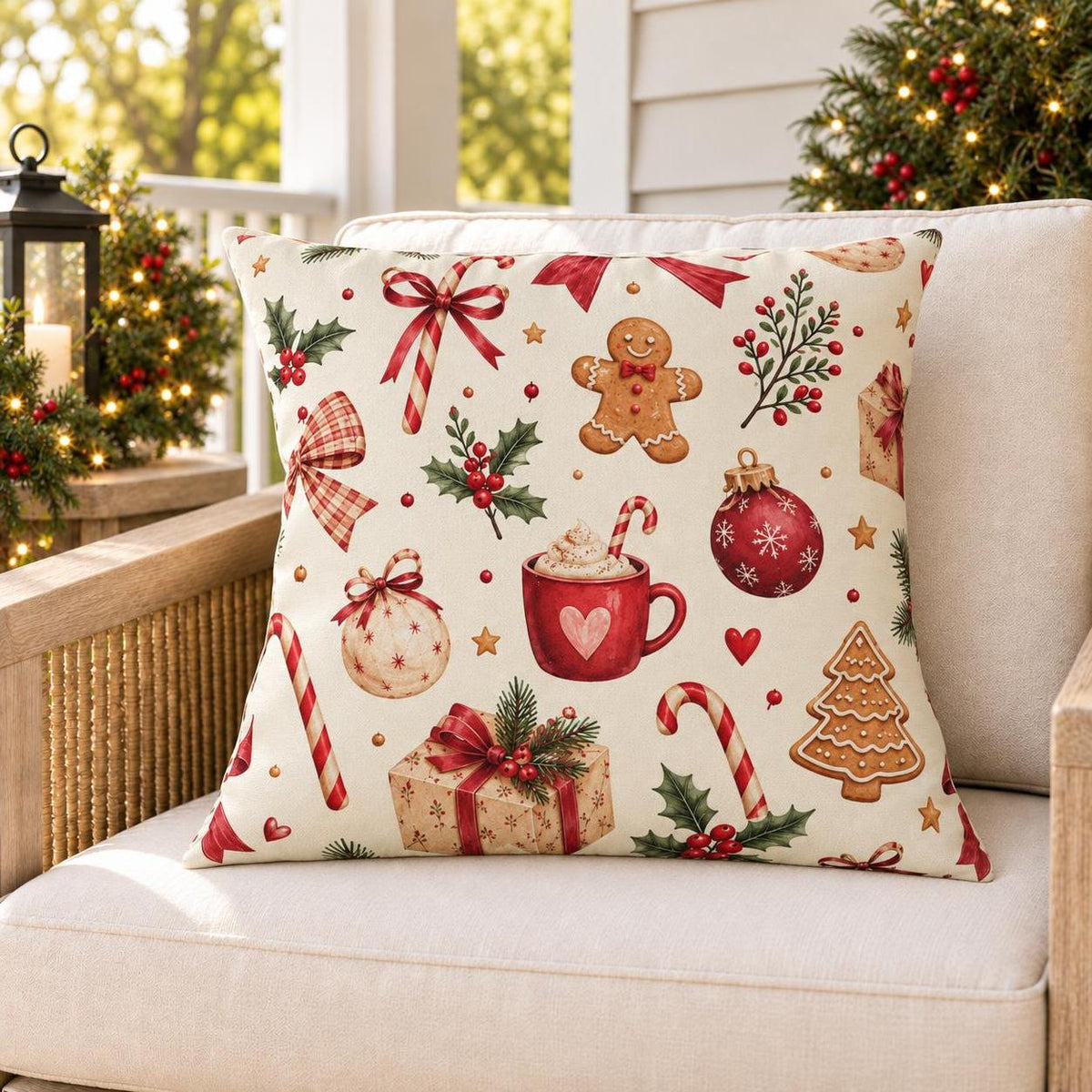 Gingerbread Treat Red Outdoor Pillow