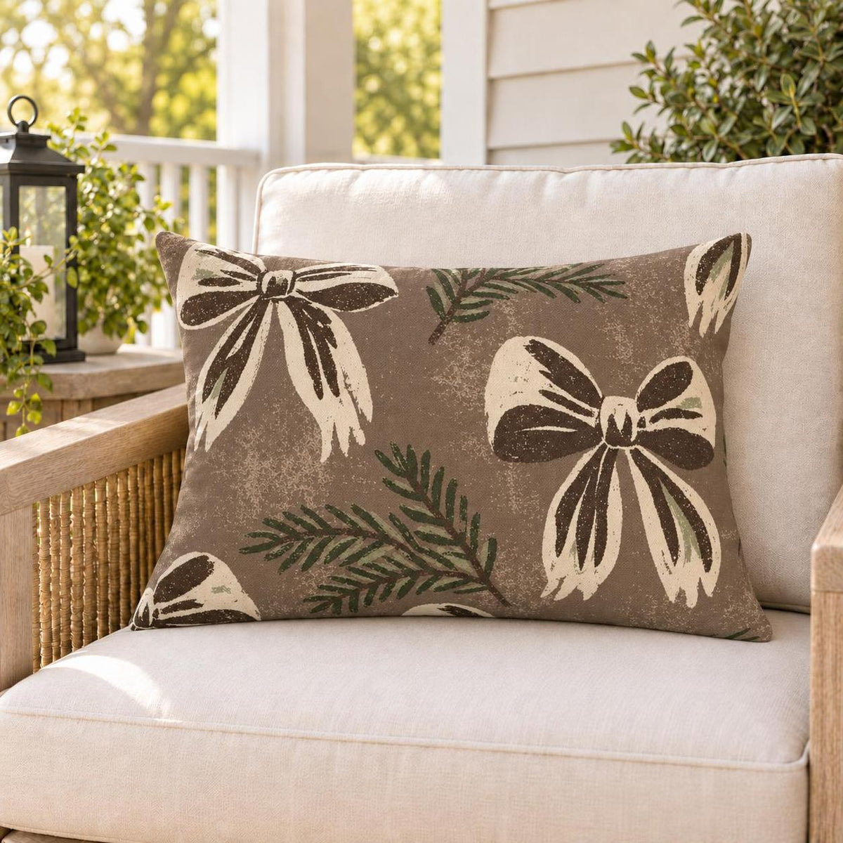Spruce Bow Chocolate Outdoor Lumbar Pillow