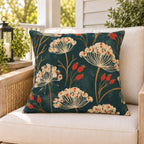 Cow Parsley Teal Outdoor Pillow