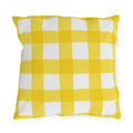 Yellow gingham check outdoor pillow with hand-painted lemon yellow checks on white
