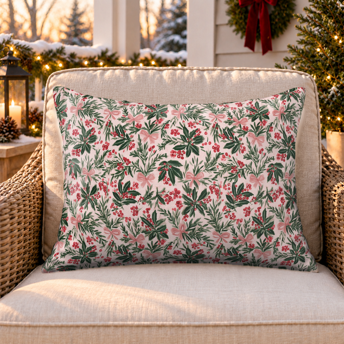Holly Berry Blush Outdoor Lumbar Pillow