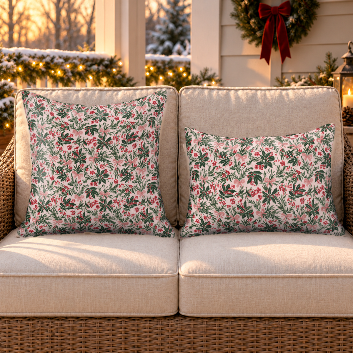 Holly Berry Blush Outdoor Lumbar Pillow