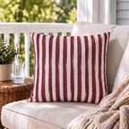 Hand-painted wine red and blush pink vertical stripe outdoor pillow