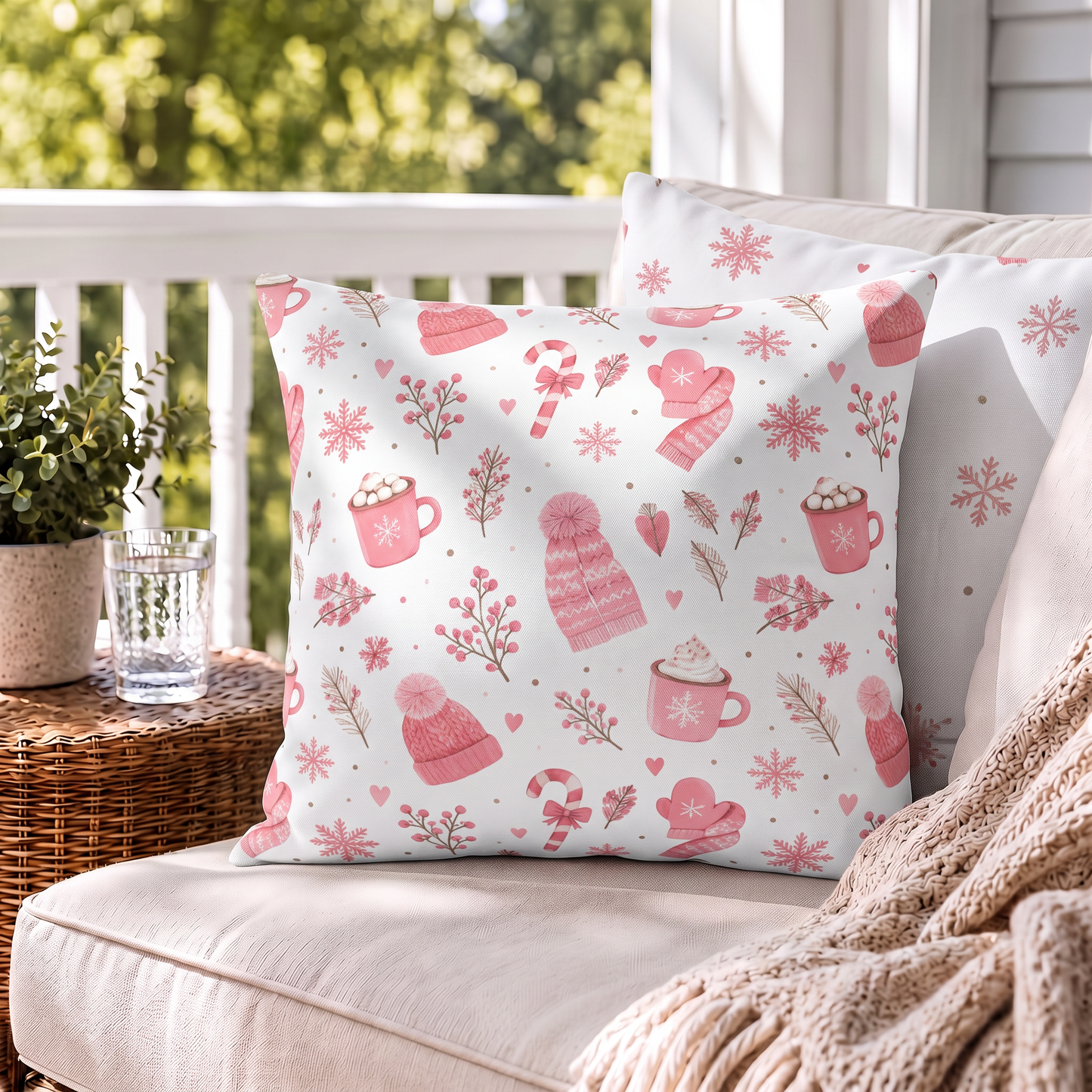 Winter Cocoa Pink Outdoor Pillow