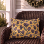 Vintage Thistle Ochre Outdoor Lumbar Pillow
