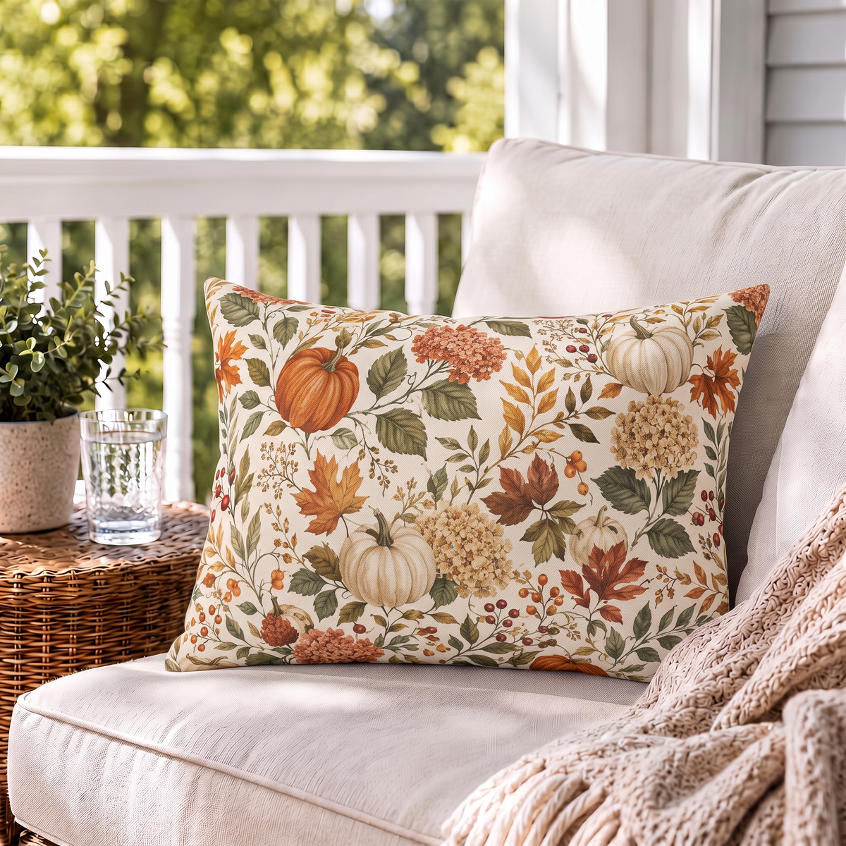 Harvest Pumpkin Cream Outdoor Lumbar Pillow