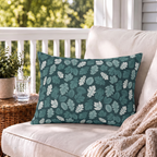 Woodland Leaf Teal Outdoor Lumbar Pillow