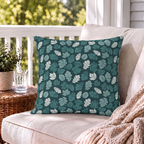 Woodland Leaf Teal Outdoor Pillow