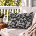 Hydrangea Black Outdoor Lumbar Pillow