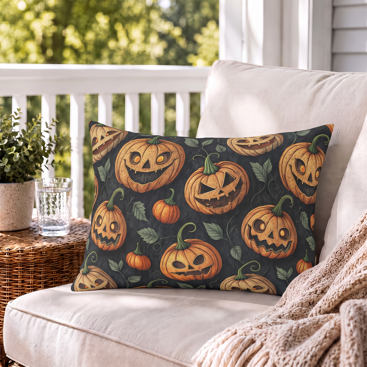 Jack-o'-Lantern Orange Outdoor Lumbar Pillow