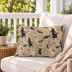 Flying Witch Tan Outdoor Lumbar Pillow