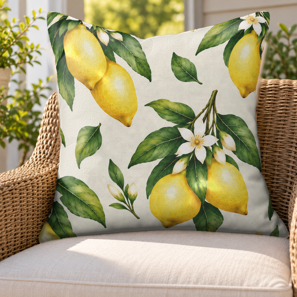 Lemon Branch Yellow Outdoor Pillow
