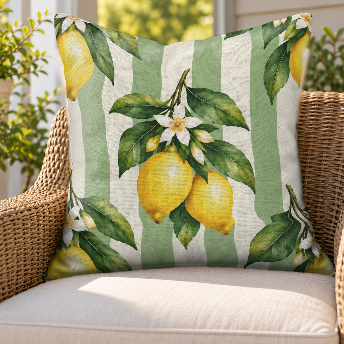 Lemon Stripe Yellow Outdoor Pillow
