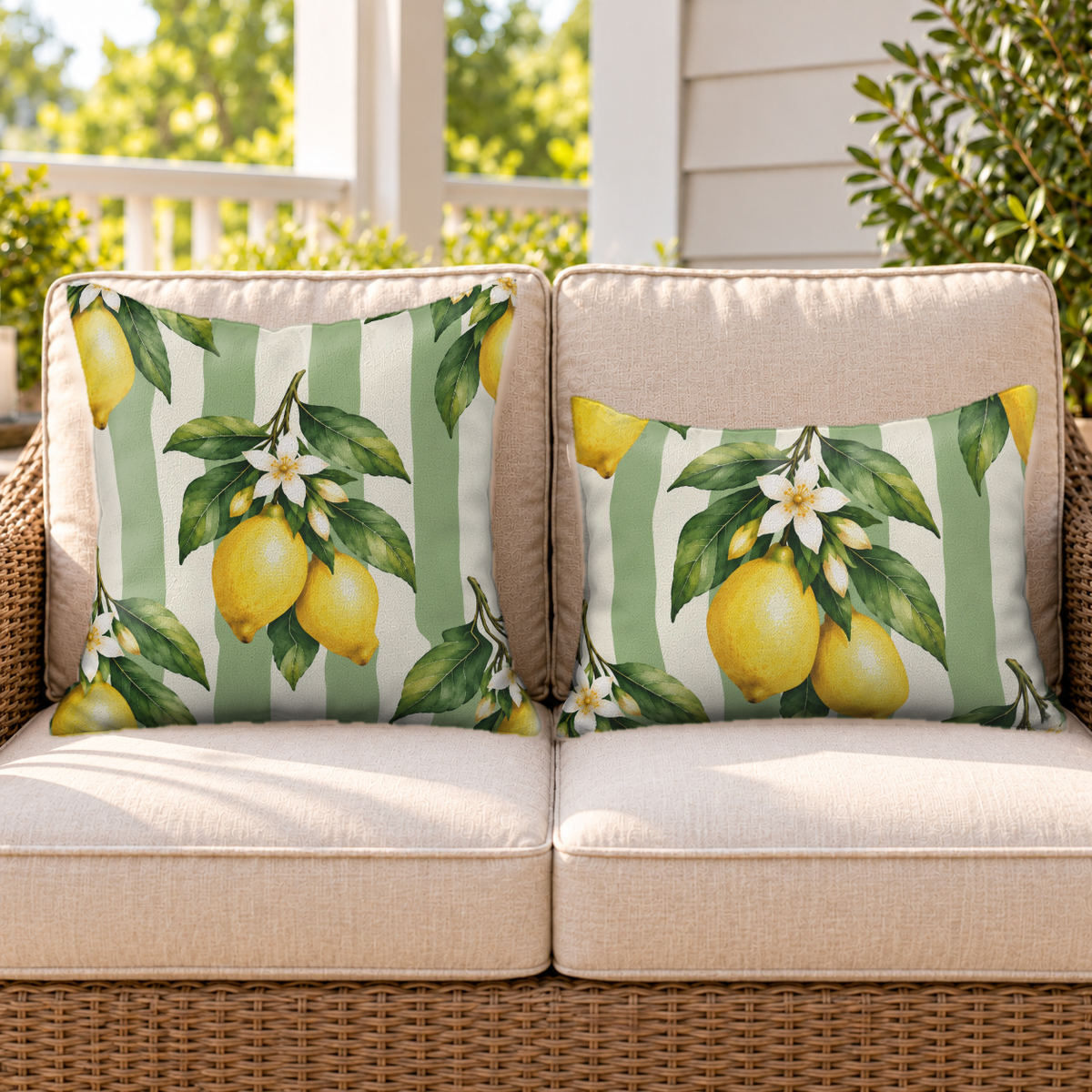 Lemon Stripe Yellow Outdoor Lumbar Pillow