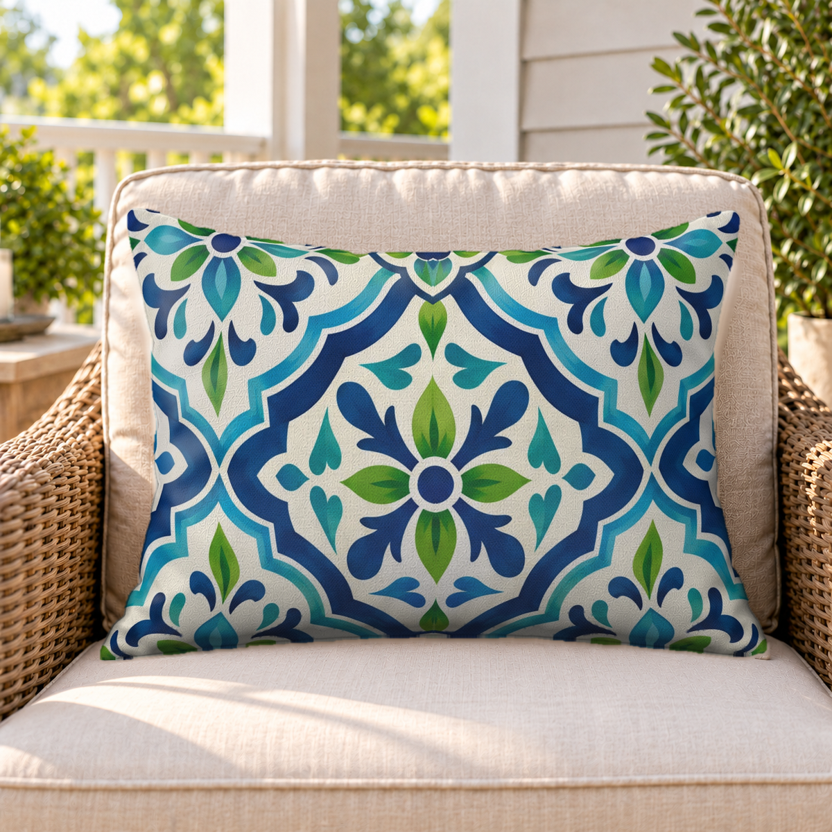 Moroccan Tile Blue Outdoor Lumbar Pillow