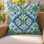 Moroccan Tile Blue Outdoor Pillow