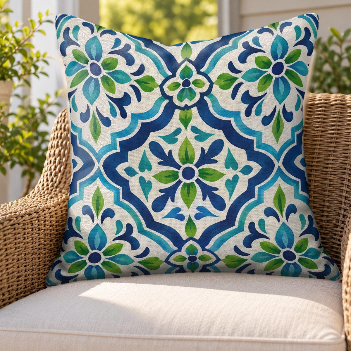 Moroccan Tile Blue Outdoor Pillow