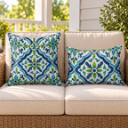 Moroccan Tile Blue Outdoor Pillow