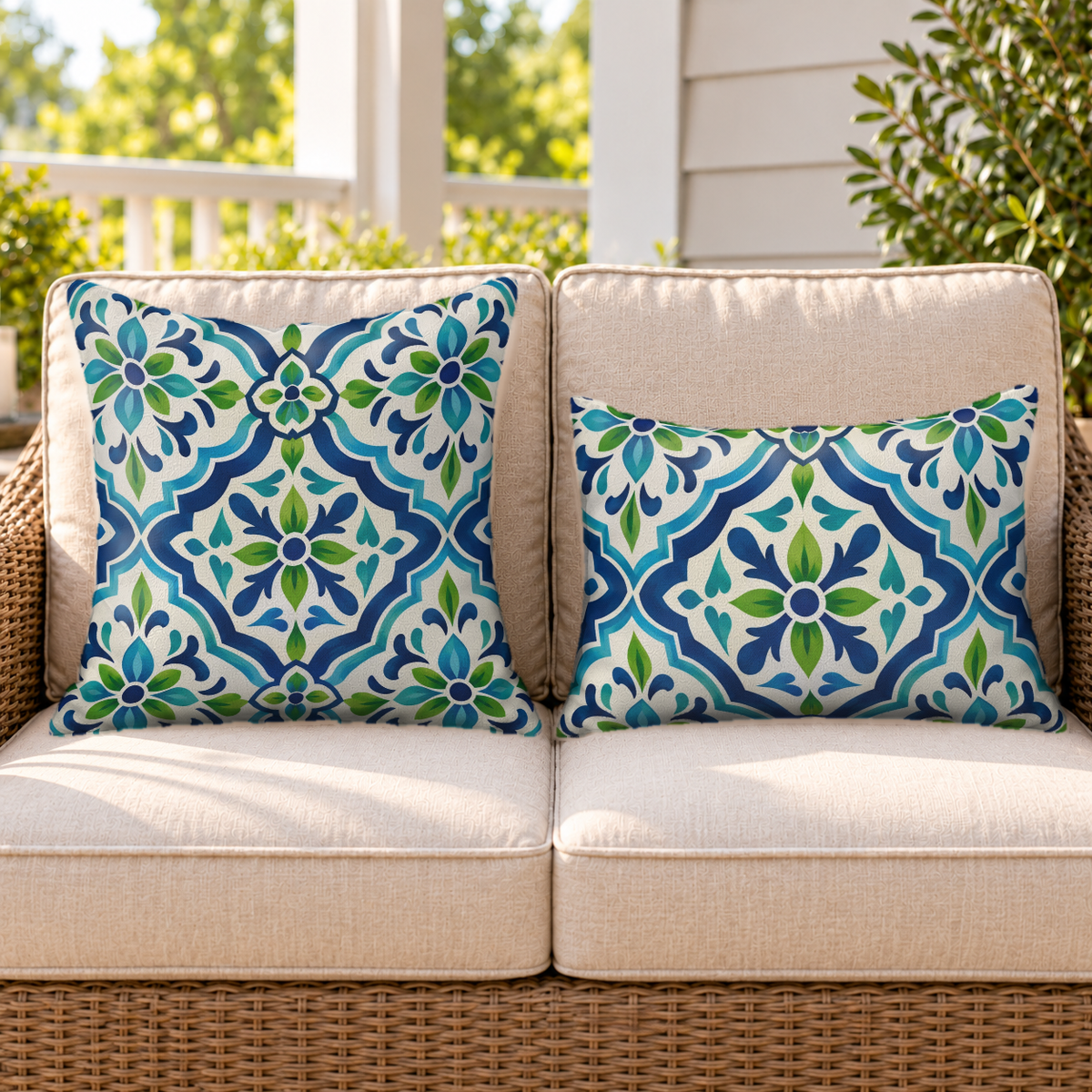 Moroccan Tile Blue Outdoor Pillow