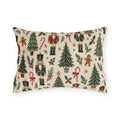 Christmas nutcracker outdoor lumbar pillow with nutcrackers, Christmas trees, gingerbread and candy canes on cream