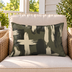 Painted Cross Olive Outdoor Lumbar Pillow