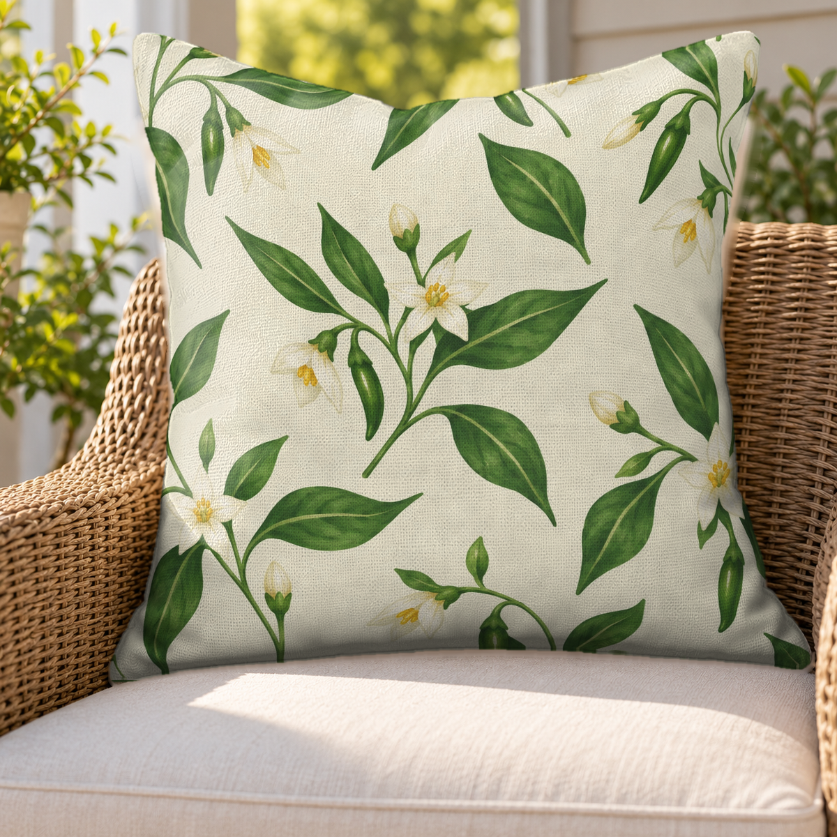 Pepper Blossom Green Outdoor Pillow