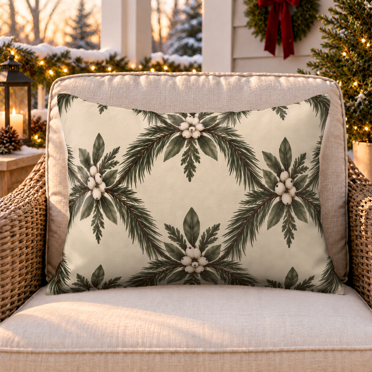Pine Trellis Cream Outdoor Lumbar Pillow