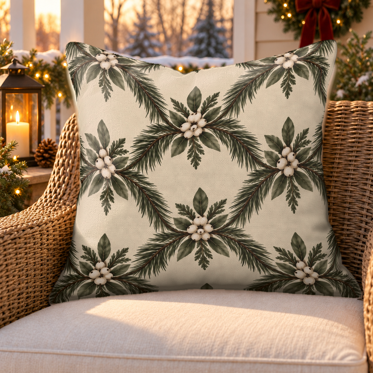 Pine Trellis Cream Outdoor Pillow