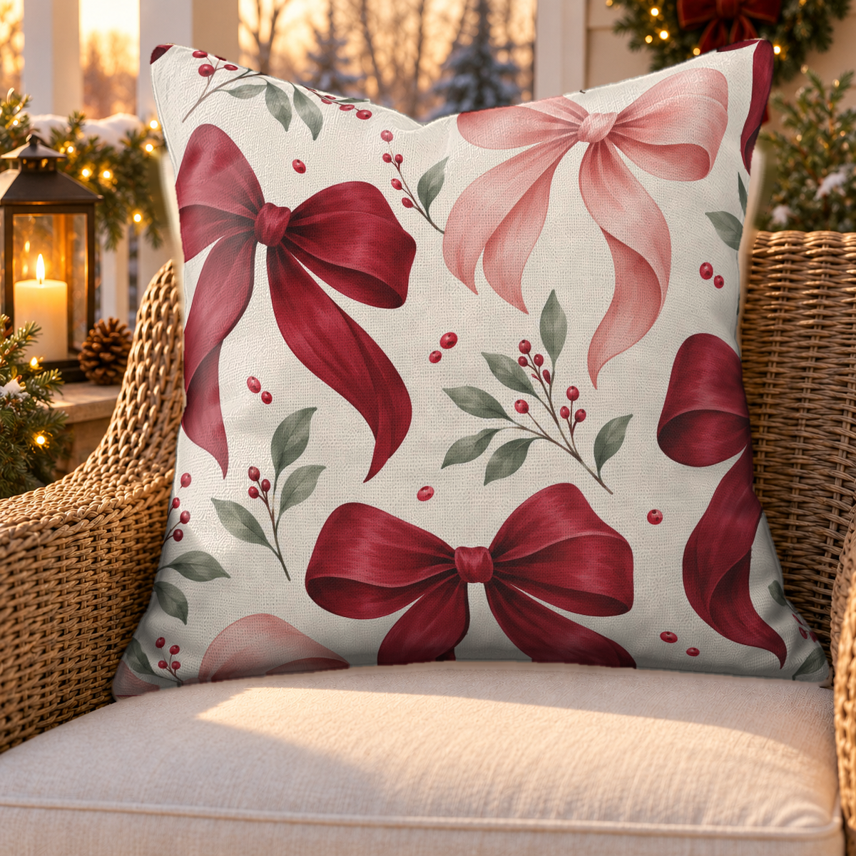 Satin Bow Red Outdoor Pillow