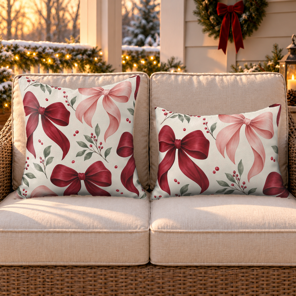 Satin Bow Red Outdoor Pillow