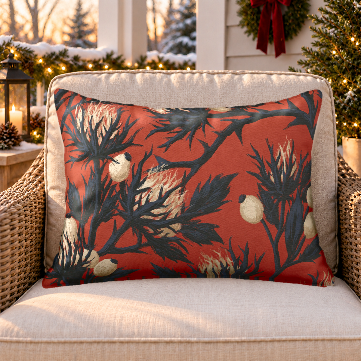 Sea Holly Red Outdoor Lumbar Pillow