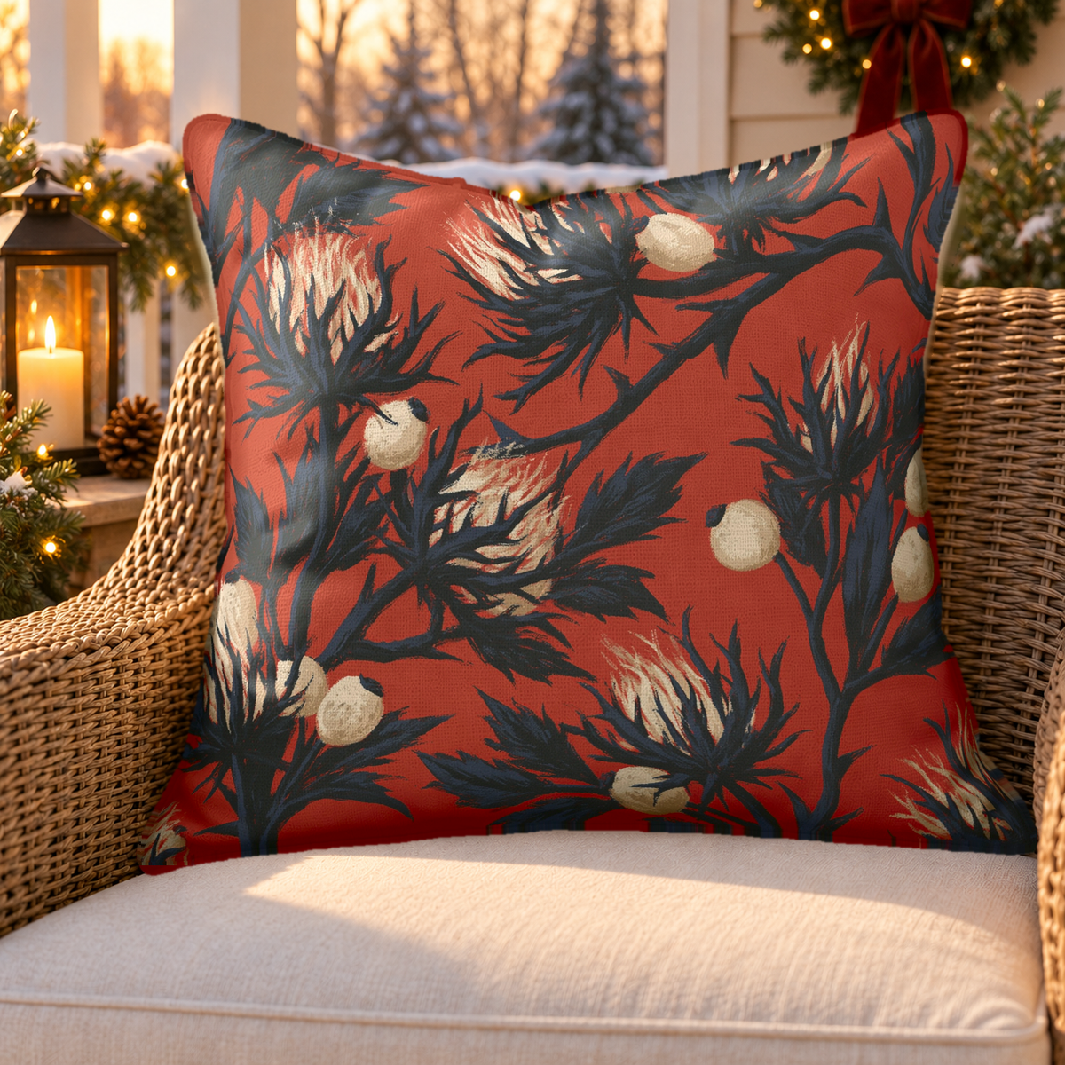 Sea Holly Red Outdoor Pillow