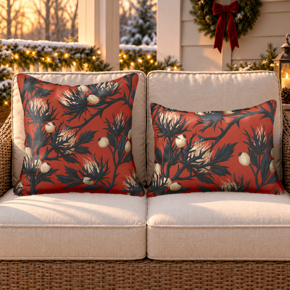 Sea Holly Red Outdoor Lumbar Pillow
