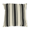 Black and cream ticking stripe outdoor pillow with bold and thin vertical black stripes