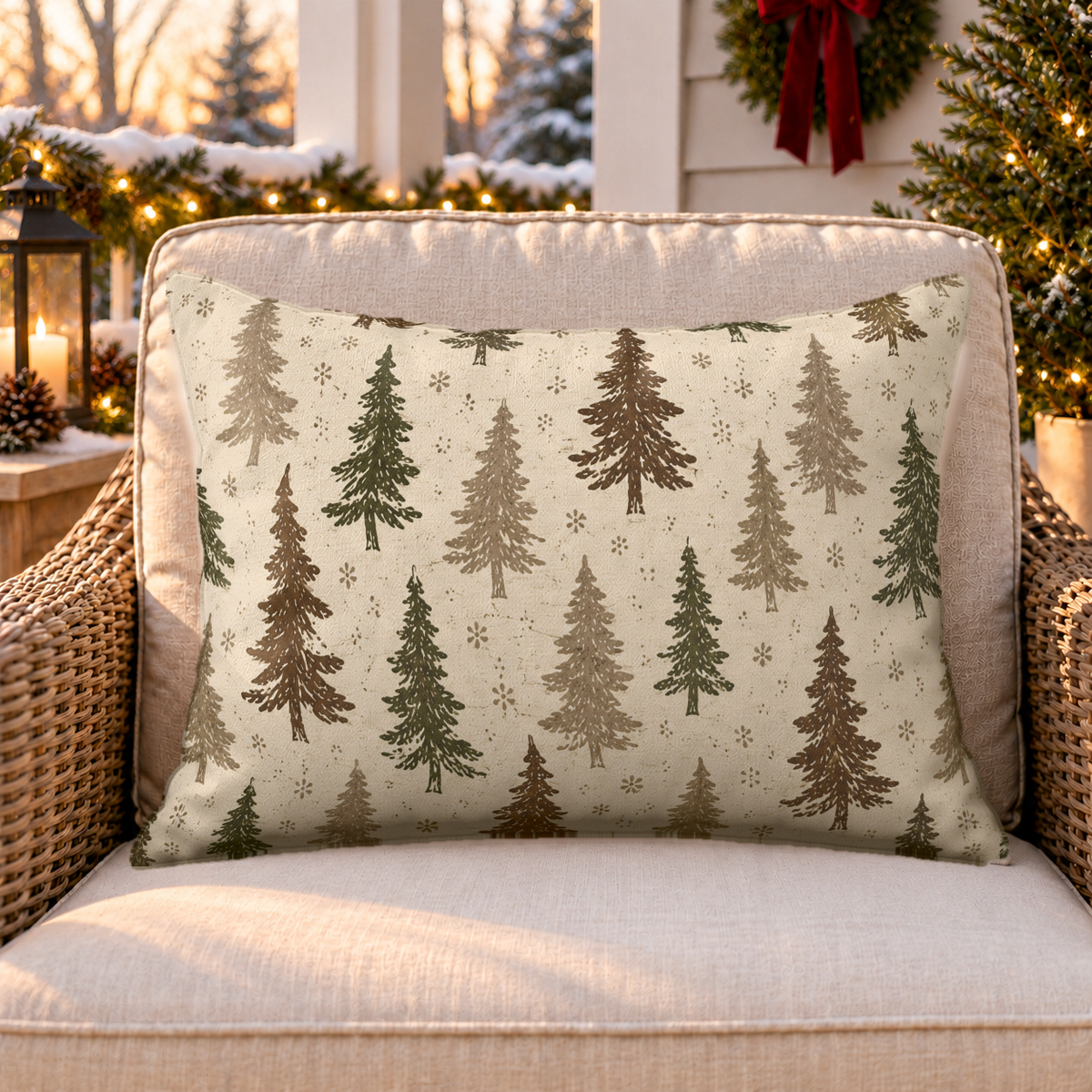 Winter Pine Brown Outdoor Lumbar Pillow