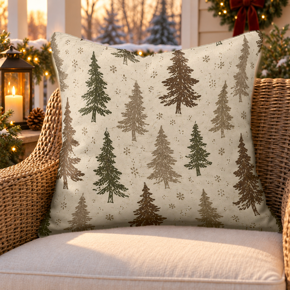 Winter Pine Brown Outdoor Pillow